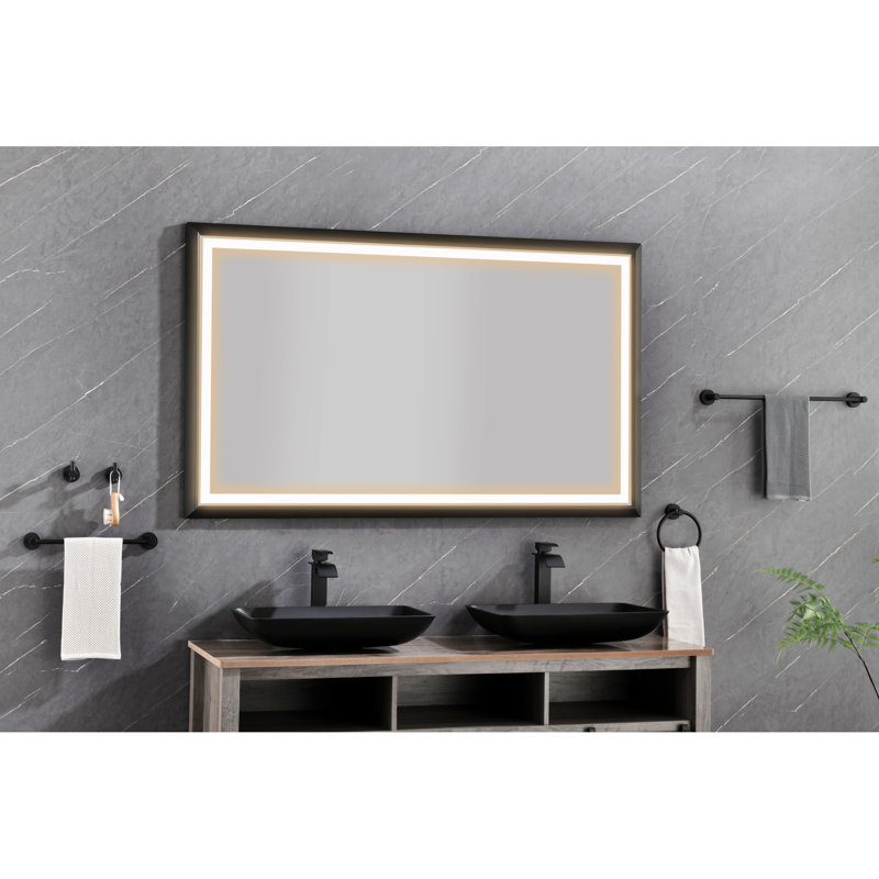 Grands miroirs décoratifs modernes à DEL muraux, cadre en aluminium mat pour la salle de bain et le studio