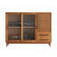 Buffet moderne en bois massif 47 po avec portes en verre nervuré - Armoire de rangement élégante et fonctionnelle
