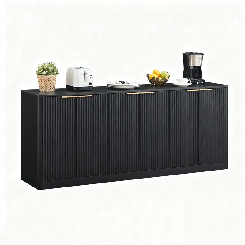 67-Inch Modern Wavy Sideboard,Curved Contour Design Storage Cabinet, 6-Door Cabinet With Storage Function