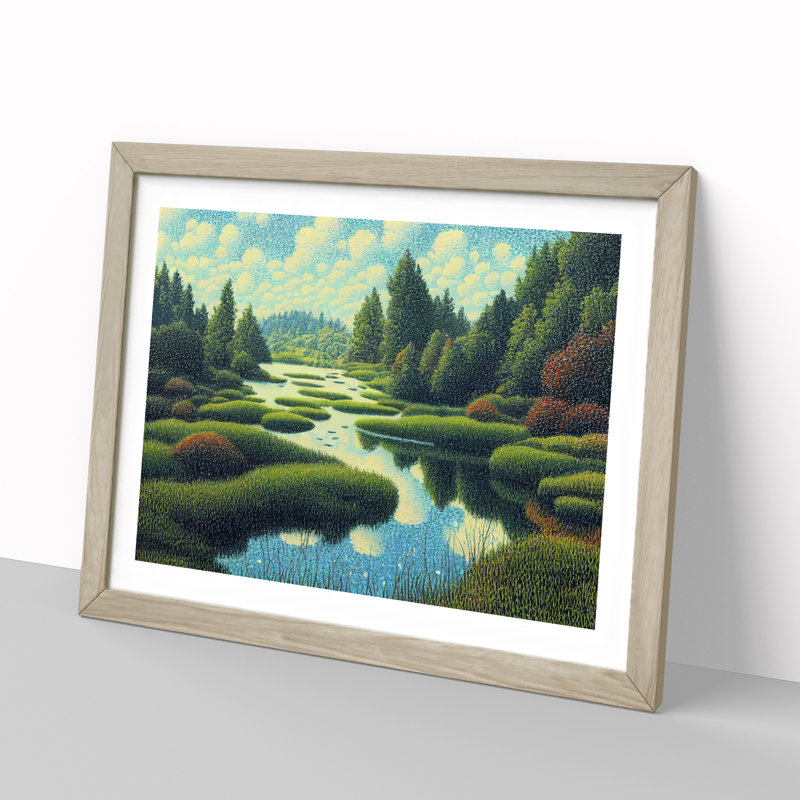 Forest Pond - Single Picture Frame Painting, 34cm H x 46cm W x 2cm D, Oak