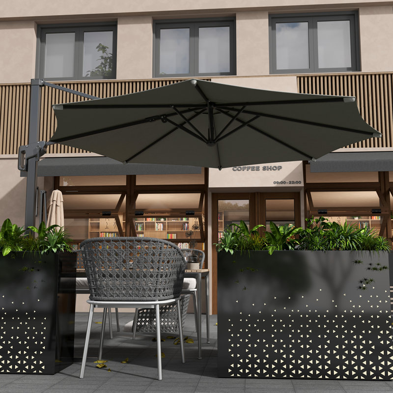 Parasol de patio décalé 10 pi à 360 ° pivotant à 360 °, gris, Noir, noir, noir, noir