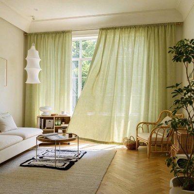 Luxury High‑Quality Linen Curtains for Living Room, Rod Pocket Top Light Filtering Semi‑Sheer Window Drapes, Natural Textured Breathable Curtain Panels for Bedroom Home Decoration（2 panels, 52'' W * 84''L）