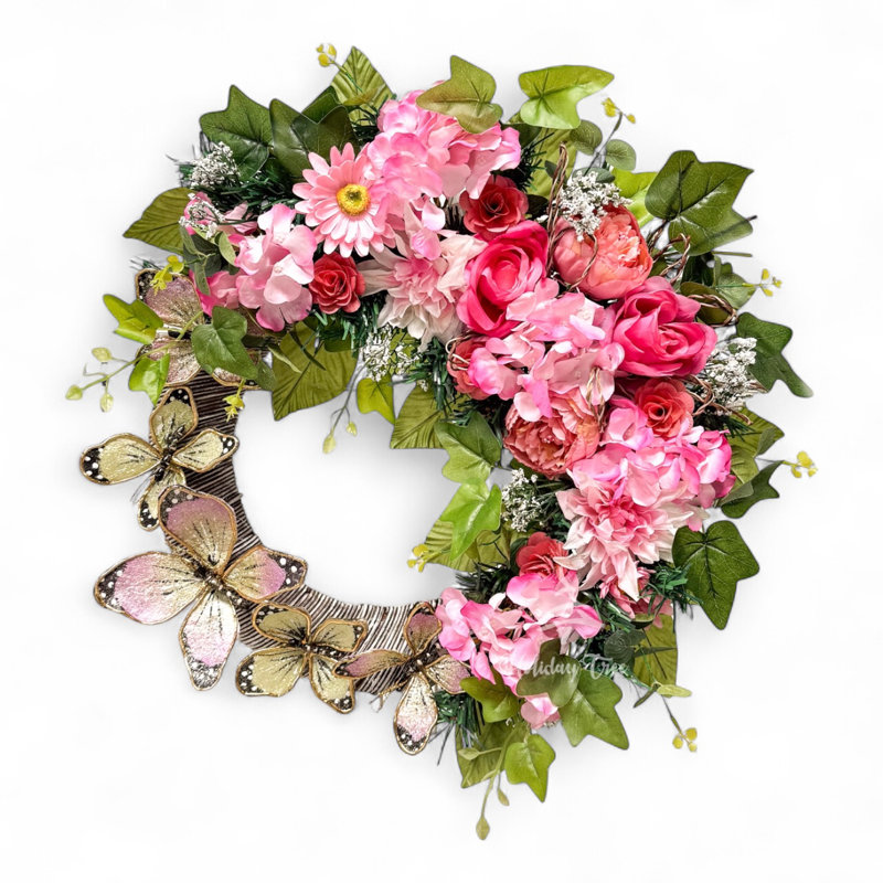 Couronne florale 23 po avec papillon