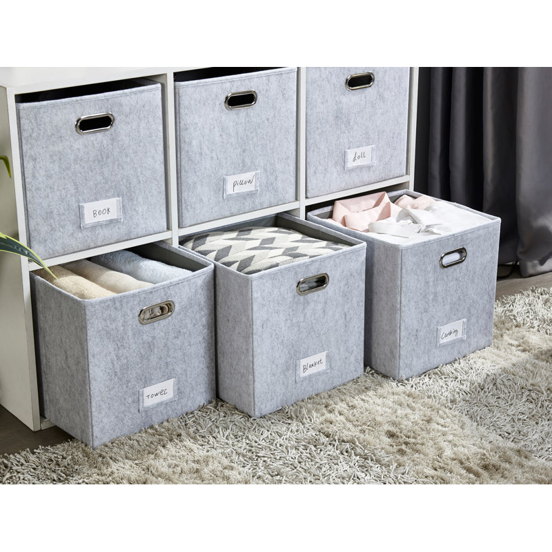 Bac de rangement pliable avec porte-étiquette et poignées en métal, 38 pte, Gris clair