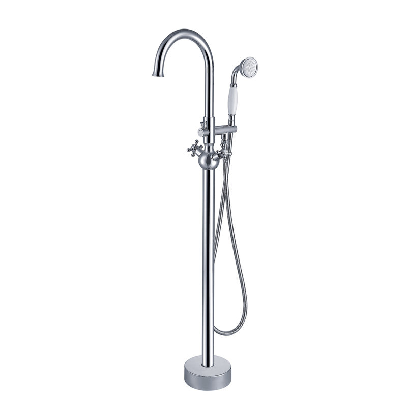 Topcraft Single Handle Floor Mounted Freestanding Tub Faucet with Handheld Shower, Chrome