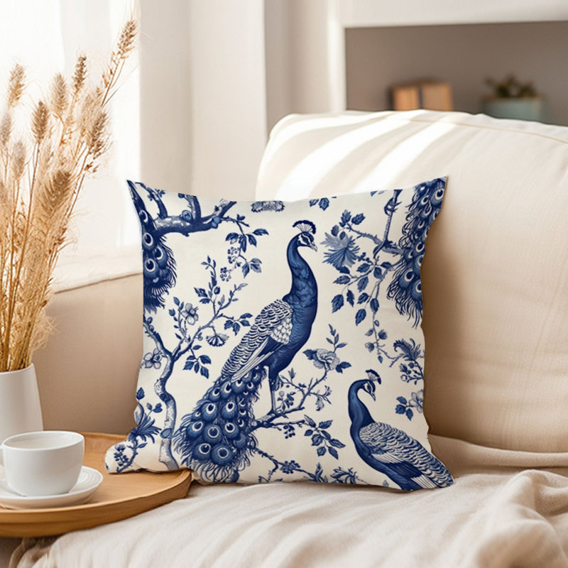 Animals William Morris Birds Damask Pattern I Cottage, 16" H x 16" W, Chinoiserie Pattern Peacock Birds