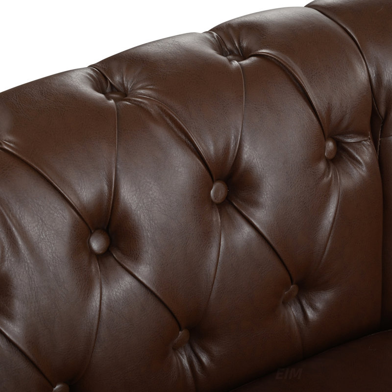 Canapé modulaire réversible en L Chesterfield, Simili cuir brun foncé