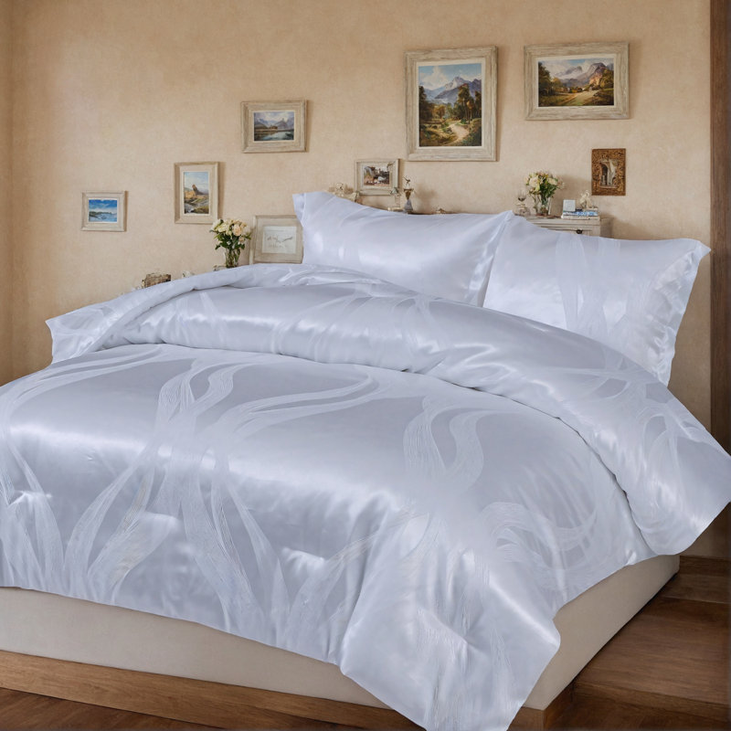 Reversible Jacquard Satin Silk Bedding Set, Queen Size Luxury Microfiber Duvet Cover & Pillow Shams,ideal For Master Bedroom Home Staging