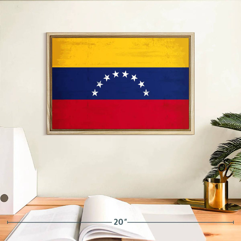 Drapeau du Vénézuéla, Cadre flottant en bois naturel, 13 po x 9 po