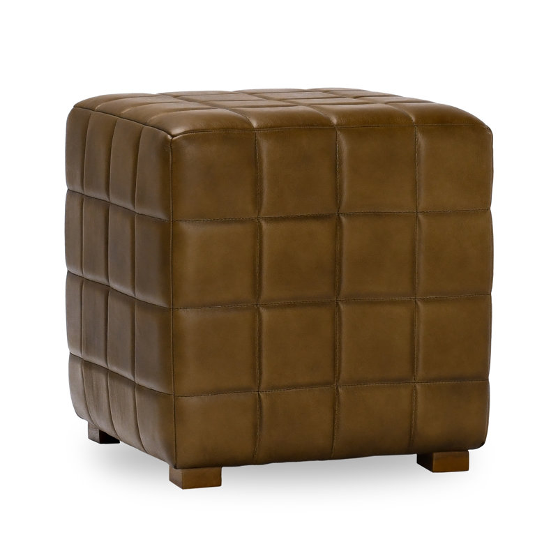 Carlo Square Leather Ottoman, Camel