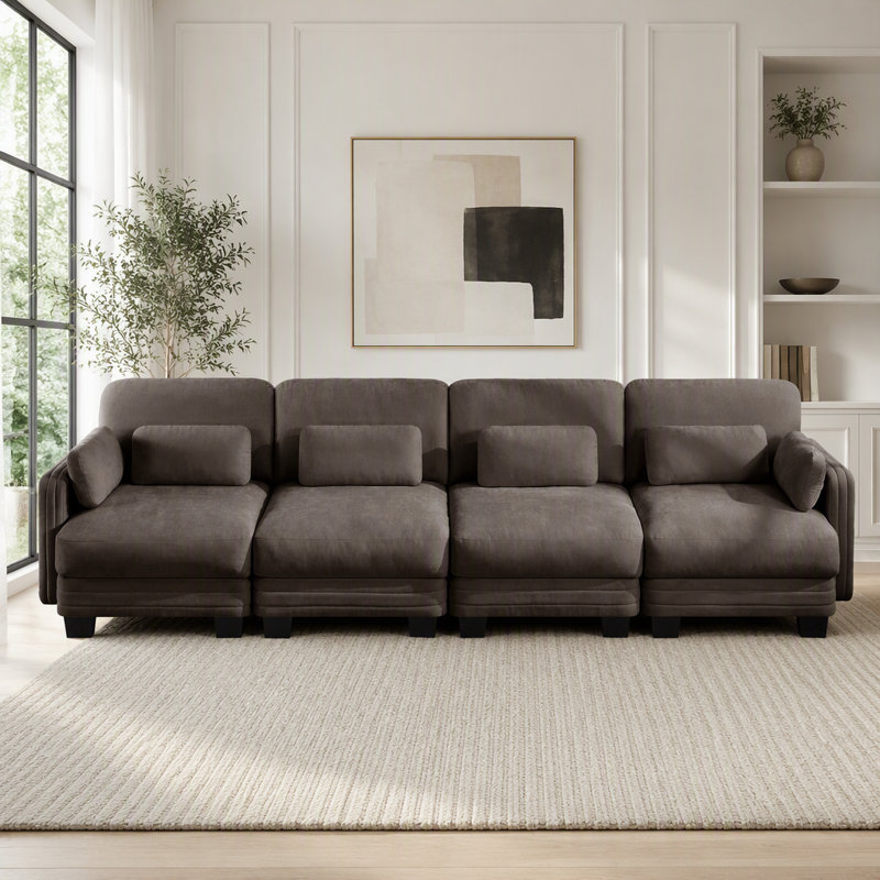 Canapé modulaire modulaire avec capitonnage, 4 places, Chenille brun