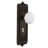 White Porcelain Interior Mortise Door Knob with Egg & Dart Long Plate