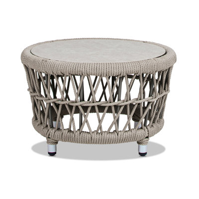Table d'appoint ronde avec plateau réversible, 21,5 po, corde tissée, pour patio ou balcon