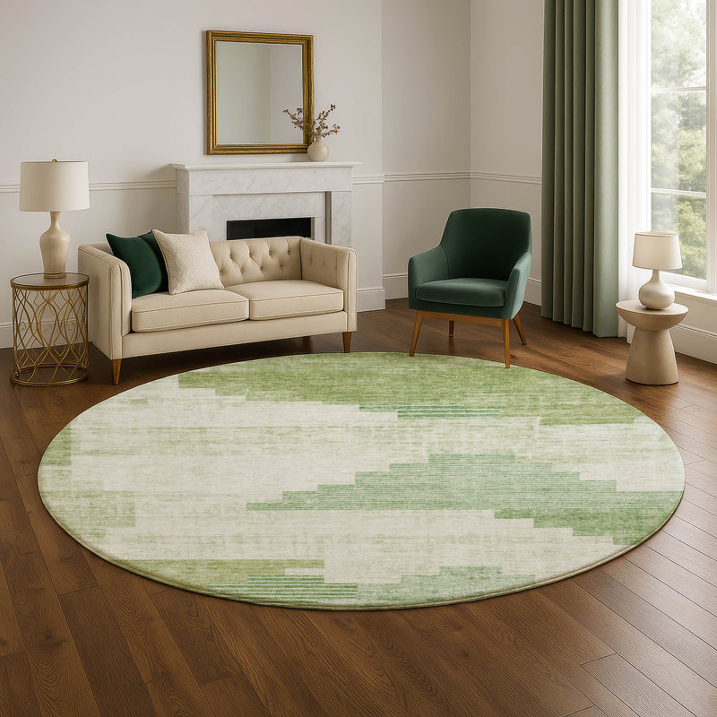 Premium Machine Washable Ashington AMF1829 Geometric Rug, Round 8'
