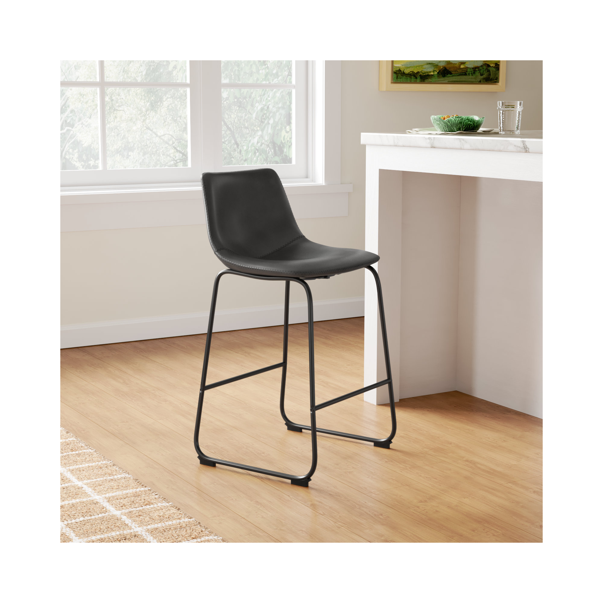 Bela Leatherette Stool, Gray Faux Leather