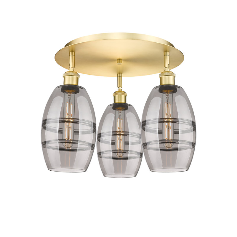 Plafonnier encastré Dundrod, Or satiné, H 9,13 po x l 17,63 po x P 17,63 po, Gris fumée clair