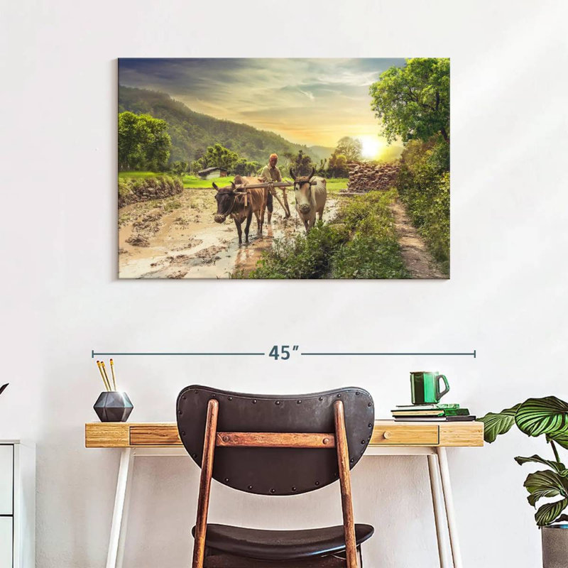 Brampt Farmer With Oxen, 26" H x 39" W