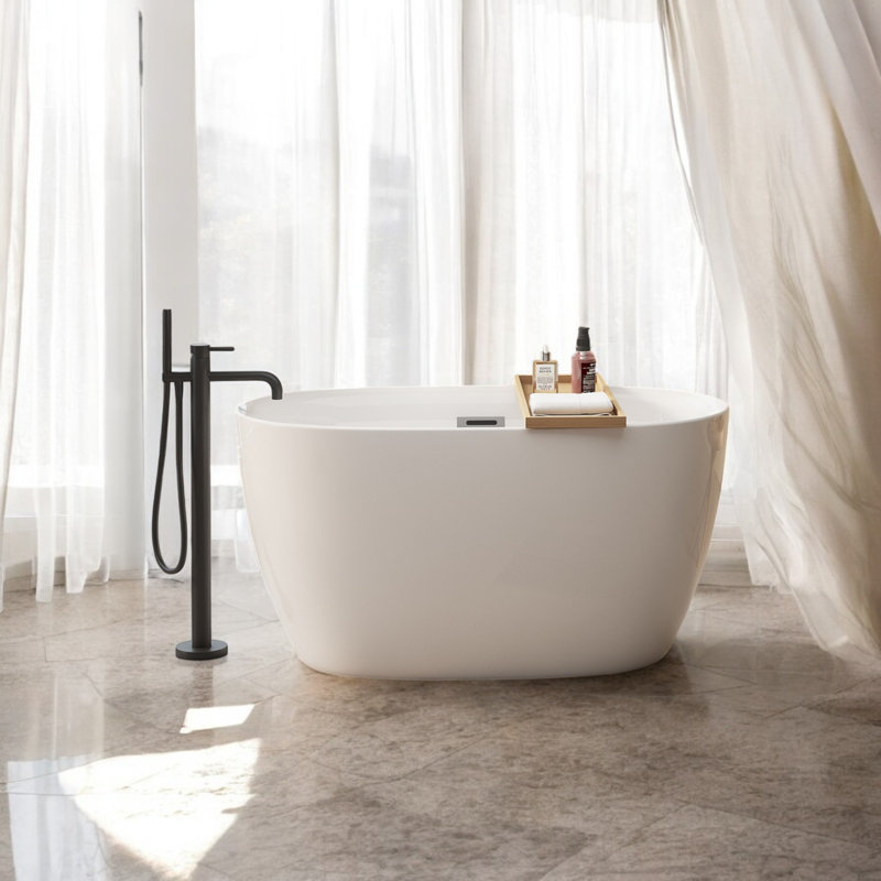 47" X 27.6" Freestanding Soaking Acrylic Bathtub With Overflow And Pop-Up Drain