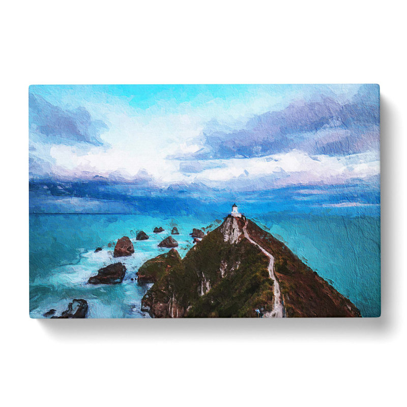 Lighthouse & Seascape New Zealand - Wrapped Canvas Painting, 50cm H x 76cm W x 3cm D