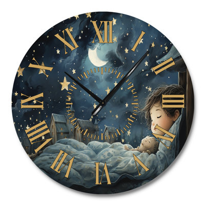 Blue Childhood Haven Nursery II - Nursery's Golden Face Wall Clock