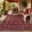 Tapis Olive2 traditionnel surteint uni bordeaux, cuivre, vert, crème et rose, lavable à la machine, antidérapant, à poils courts, pour l'intérieur et l'extérieur, adapté aux animaux domestiques, idéal pour le salon, la chambre, la salle à manger, l'entrée, le couloir ou le bureau.-1695895768