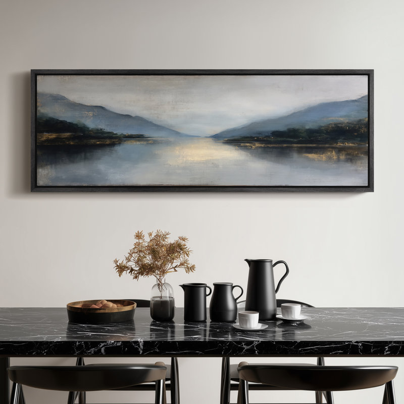 Impression sur toile encadrée extra large Serene Mountain Lake, H 20 po x l 60 po, Noir