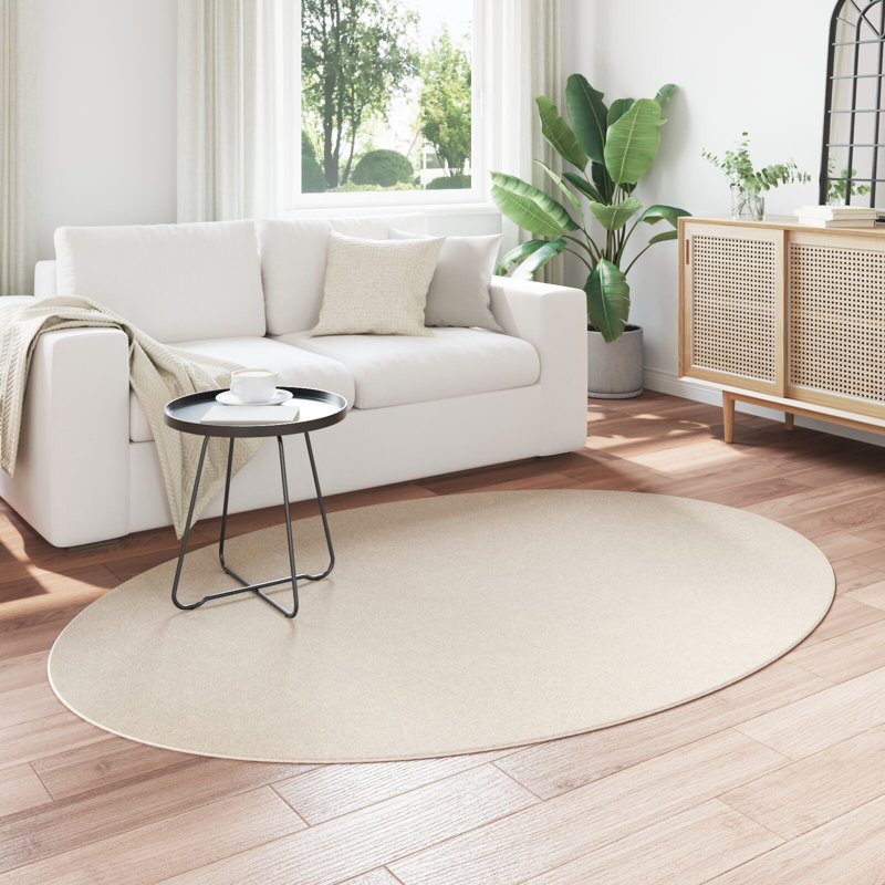 Rugs Beige Accent Rug Minimalist, Polyester, Oval 140 x 200 cm