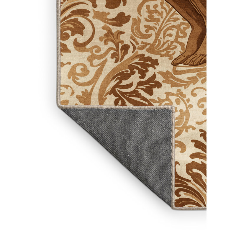 Soft Plush Bleeker Thinker Statue Classic Damask Area Rug in Beige – Beige Binding, 5x7