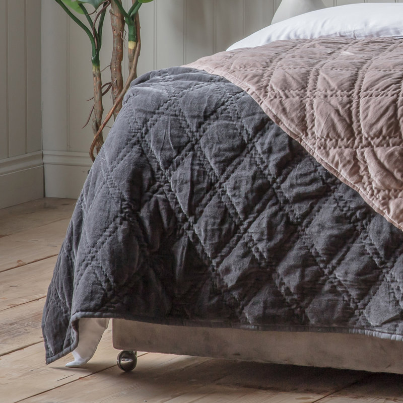 Trong Cotton Solid Colour Bedspread, Charcoal