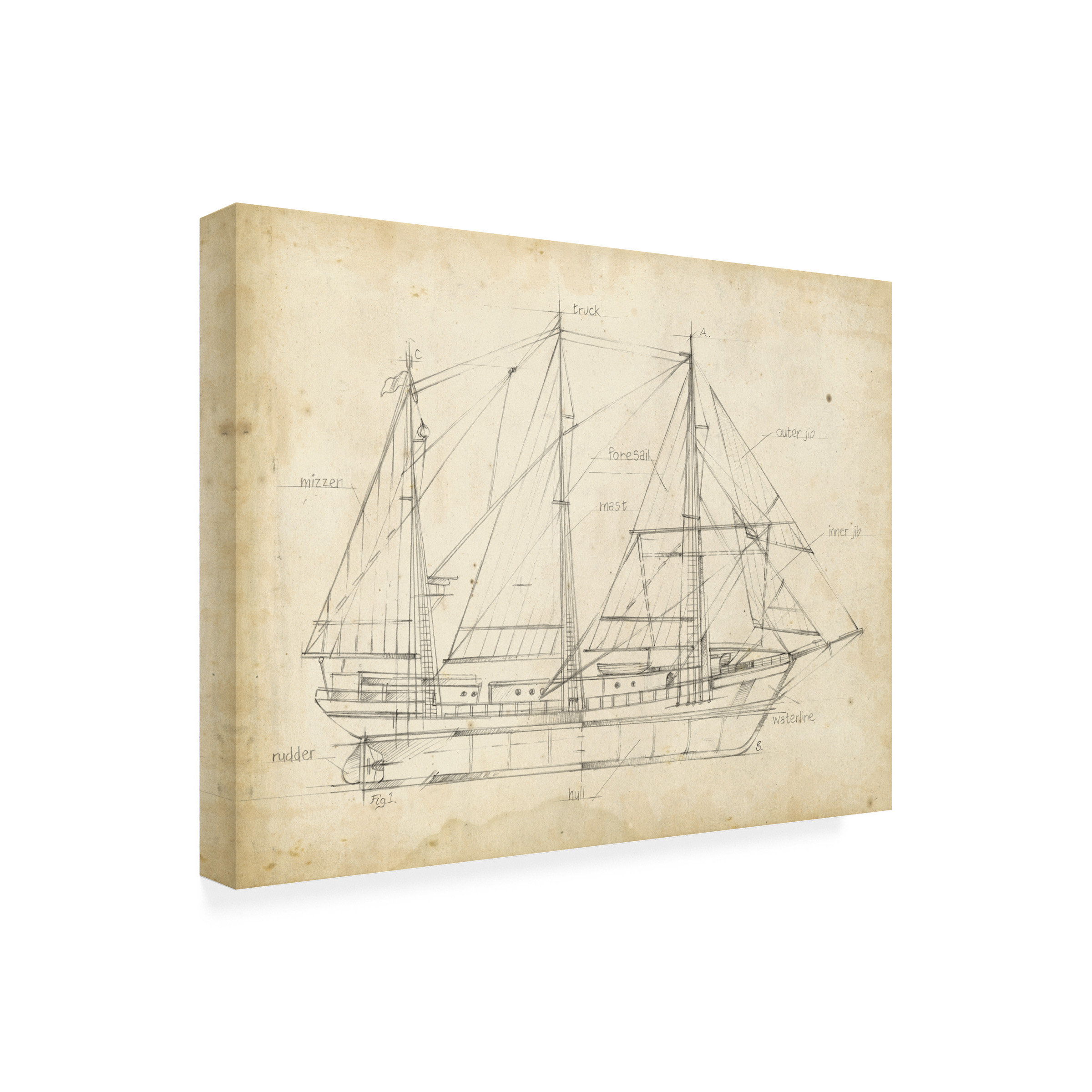 Breakwater Bay Ethan Harper 'Sailboat Blueprint II' Outdoor Canvas ...