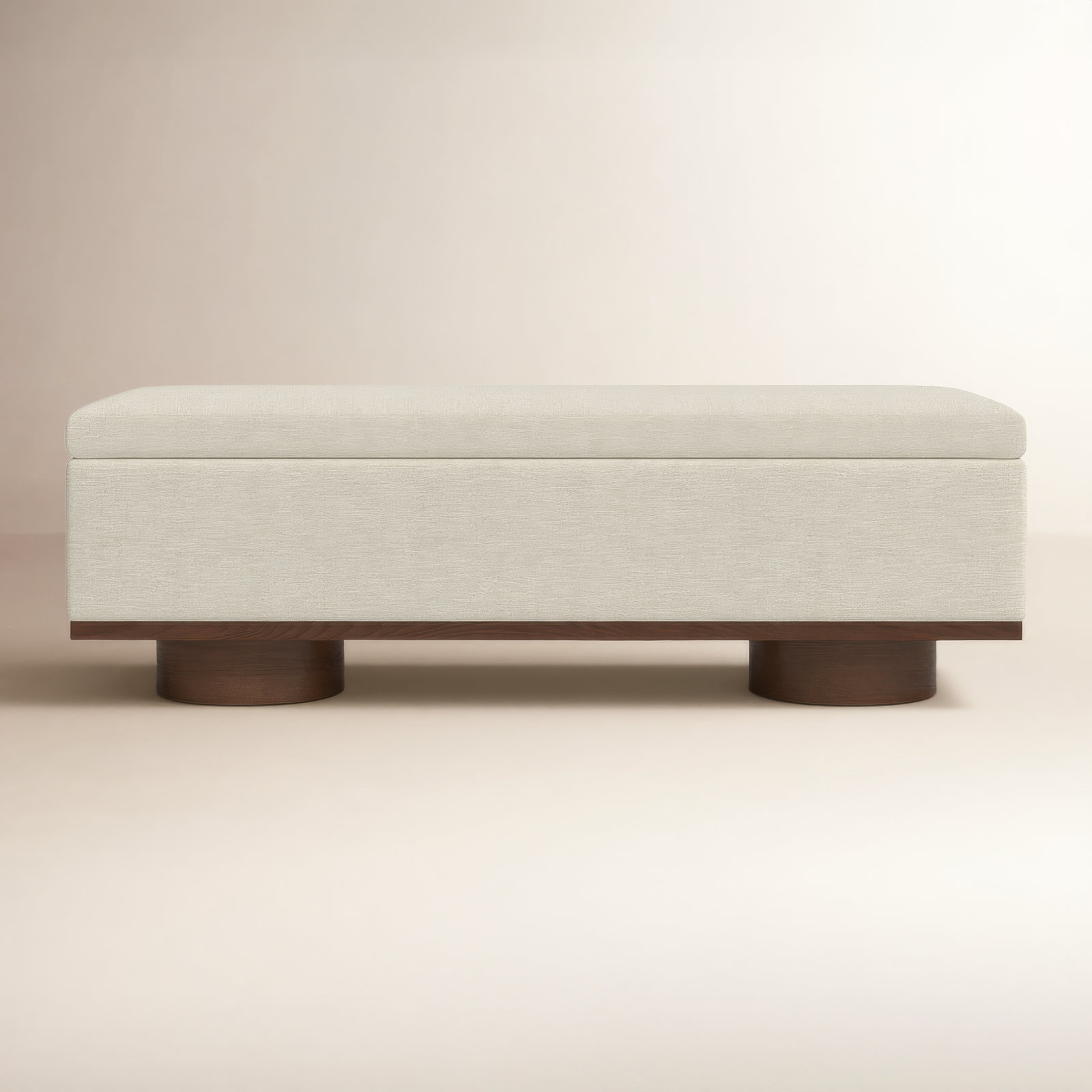 Morje Storage Bench, Beige Linen, Walnut