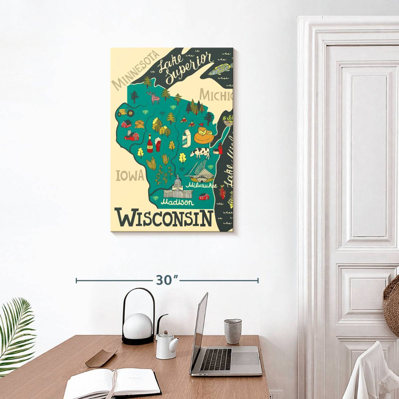 Carte de l'Aliaz, Wisconsin, H 30 po x l 20 po