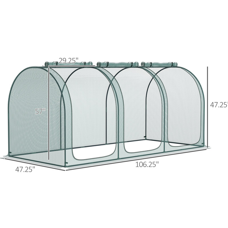 Protection pour plantes de jardin 9 pi x 4 pi - cage de culture avec 3 portes à fermeture à glissière, manchon de rangement, 6 ancrages au sol, étui de protection pour jardins et piquets,