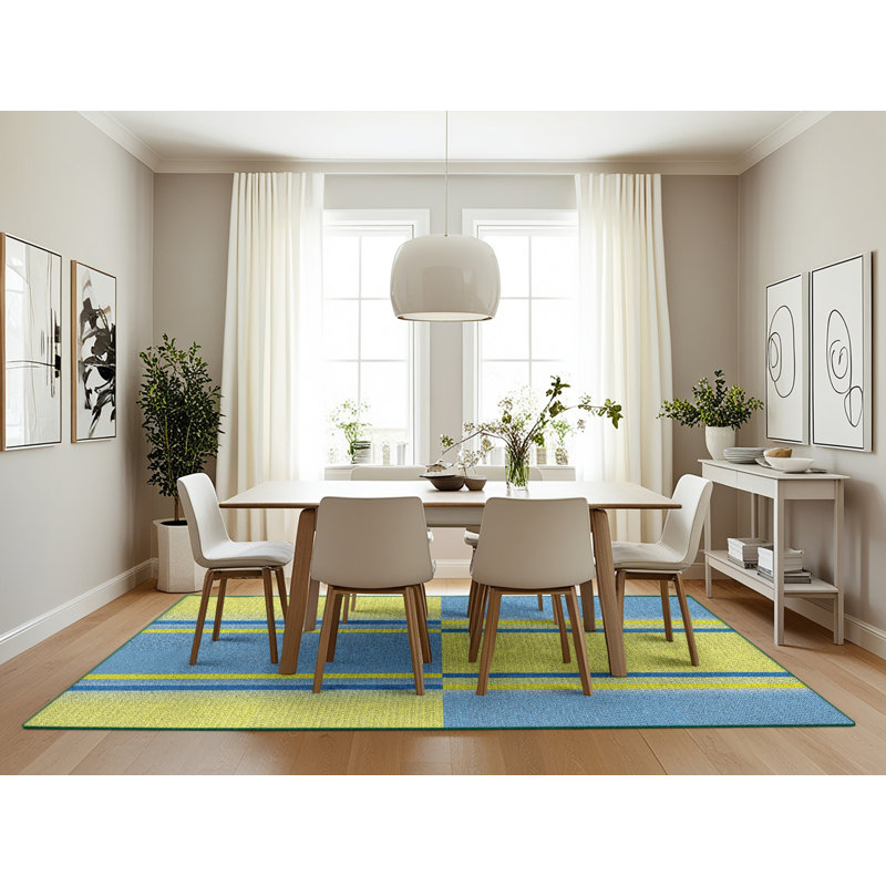 Tapis bleu ciel/bleu marine à motifs, Rectangle 7 pi x 10 pi