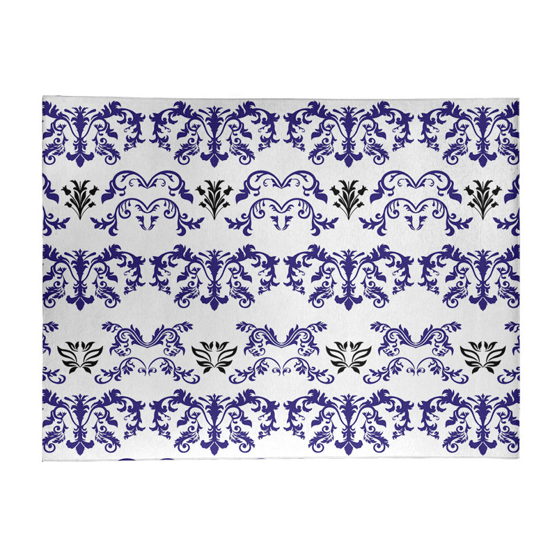 Tapis damassé blanc / bleu, Rectangle 4 pi x 6 pi