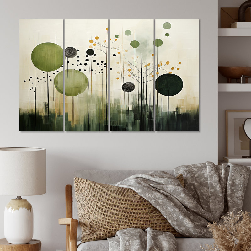 «Green Beige Modern Scandinavian Serenade I» sur toile, reproduction de 4 pièces