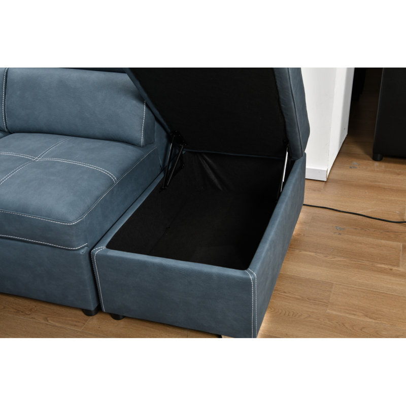 Canapé modulaire en U modulaire réversible avec repose-pieds et canapé de rangement 128 po Modern, Bleu