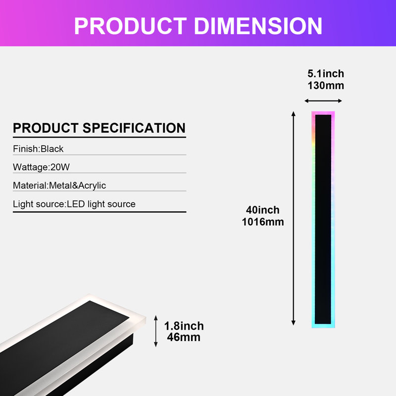 Outdoor RGB Long Wall Lights, 2 Pack RGB/Warm/White Dimmable Modern Led Wall Lighting, Ip65 Waterproof Long Wall Sconce With Remote And APP Control For Outdoor/Indoor