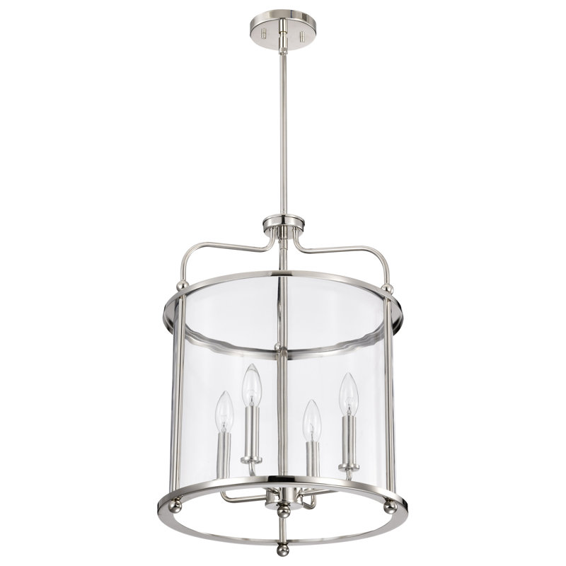 Luminaire suspendu lanterne à 4 lumières Wolfforth, Nickel poli