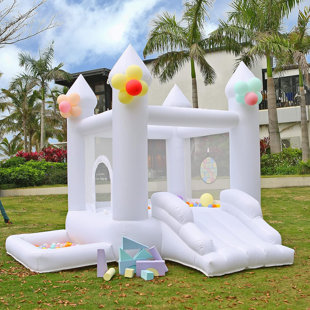 8.8FT White Bounce House with Blower, Kids Bounce House, Family Backyard Bouncy Castle, Suitable for Yard, Events