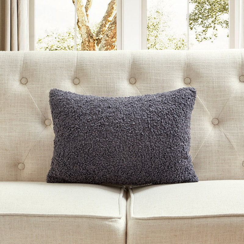 Boucle With Featherdown Insert Pillow, Gray, 14"H x 20"W, Rectangular