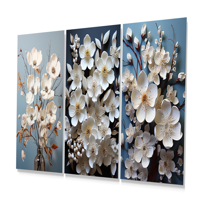 White Dogwood Flourishing Tranquility - Dogwood Metal Wall Decor Set Of 3, 28" H x 36" W
