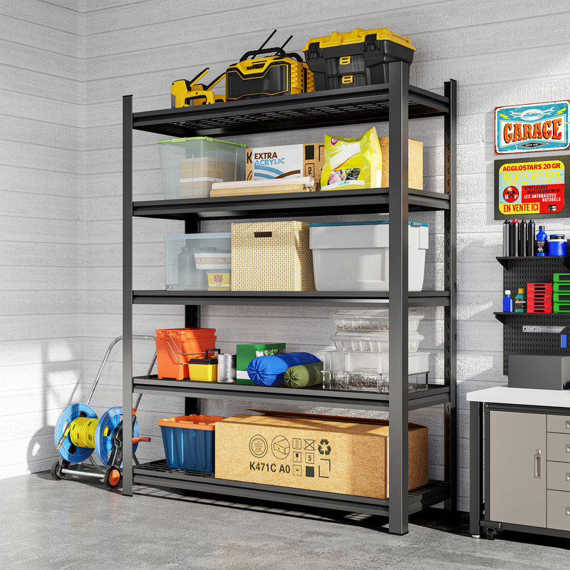 Garage Five Storey Shelf, Capable Of Accommodating 2500 LBS, Adjustable Metal Shelf, Black, Requires Assembly
