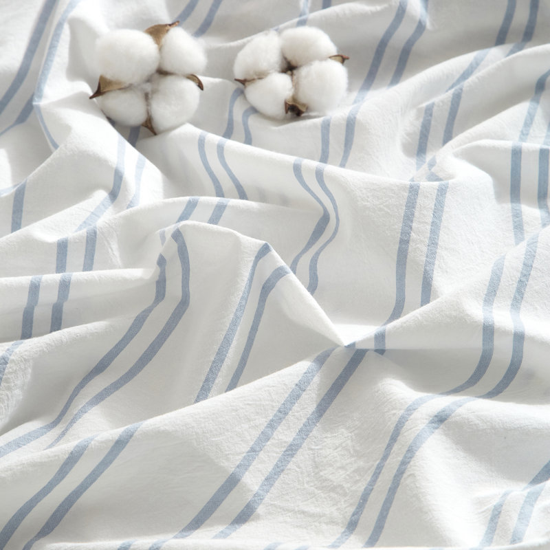 Ensemble de housse de couette à rayures 100% coton délavé 3 pièces, Housse de couette grand + 2 taies d'oreiller