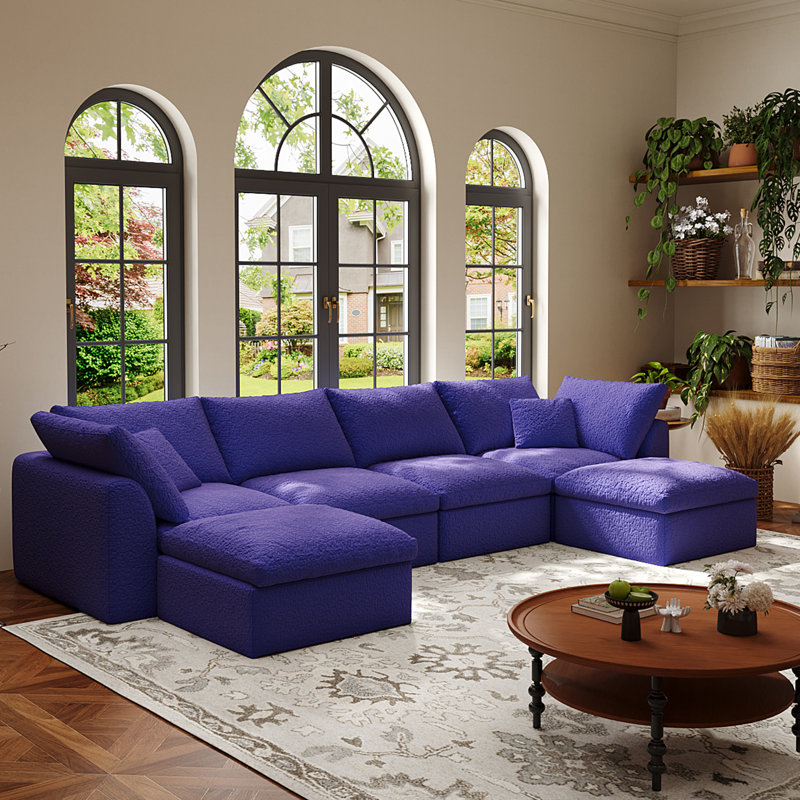 137.8" W 6 - Piece U Shape Upholstered Sectional Sofa Oversized 6-Seater Modular Sofa With Ottomans