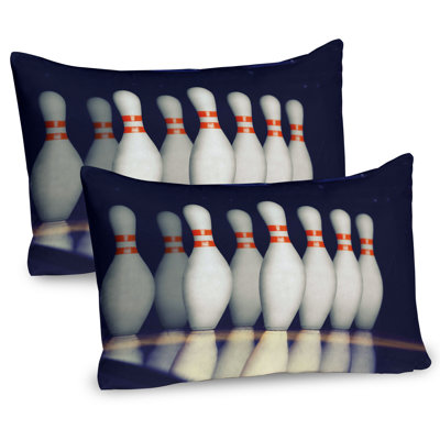 Ambesonne Bowling Party Pillow Sham 2 Pack Pins on Alley Dark Blue White Red -  pil-2_38132_36x20