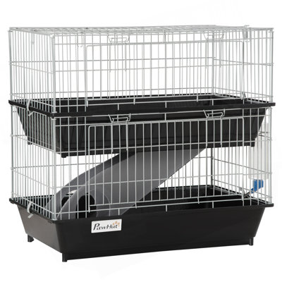 Cage à souris à 2 niveaux, cage de furet avec plat et bouteille, rampe, 2 portes