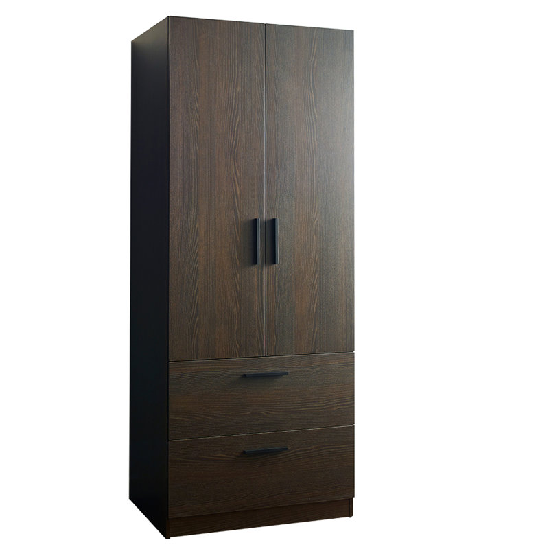Brook Two-Door Dark Brown Wood Closet With Two Drawers And Hanging Bars - Soft Close Feature, Extra Deep Storage, Water Heat Resistance, Stain Scratch Resistance For Prolonged Practical Use In Gentle