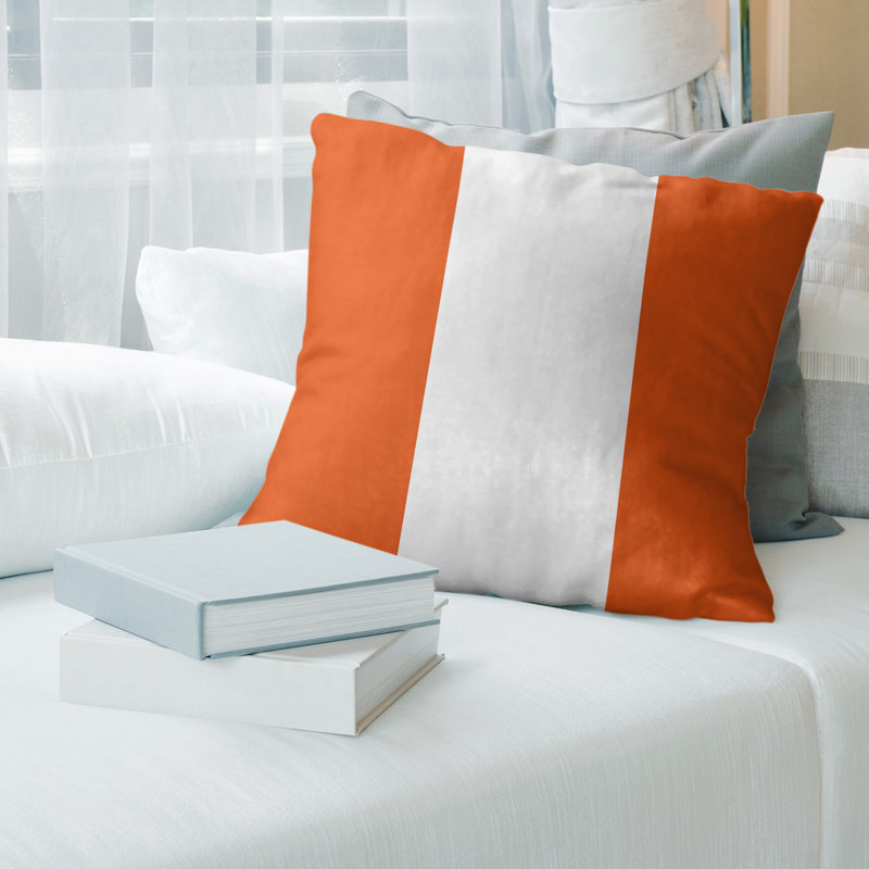 Housse de coussin, Orange / blanc, 18 po x 18 po, Polyester sergé