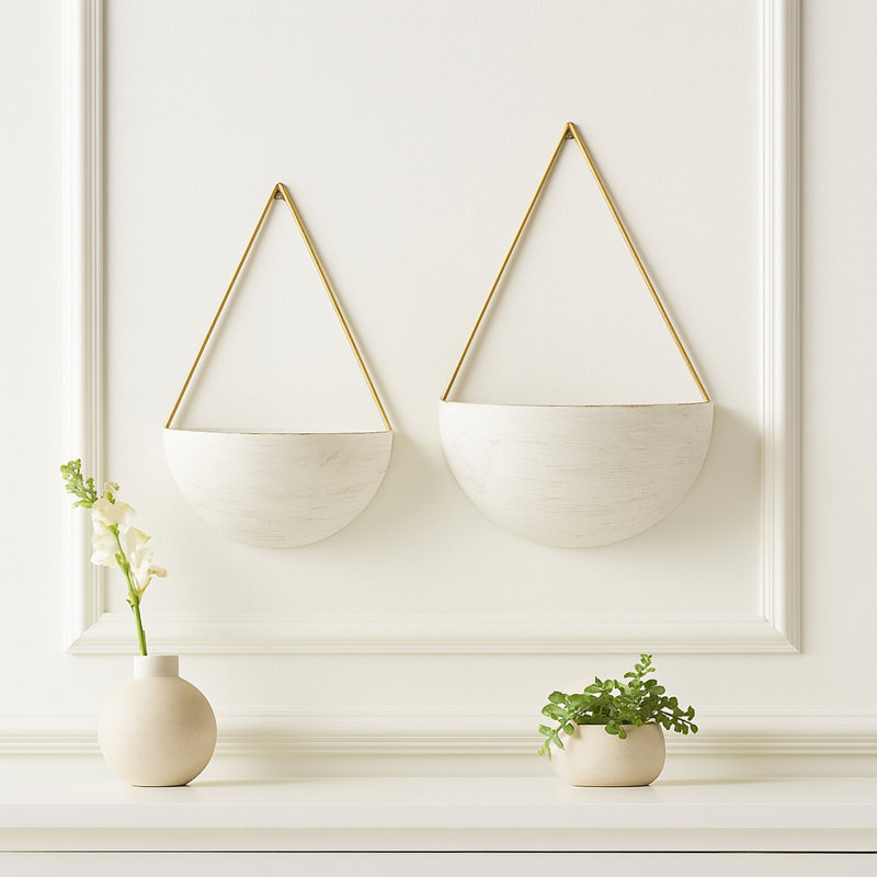 Modern Metal Half Moon Wall Indoor Hanging Planters for Patio Decor - Outdoor Flower Pots for Living Room or Home Wall Display - Set of 2, 18", 16"